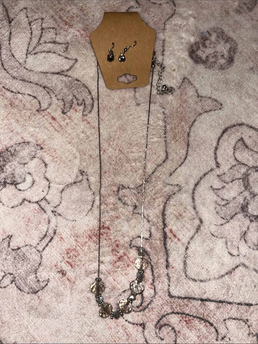 Silver-Tone Beaded Women’s Necklace and Earring Set